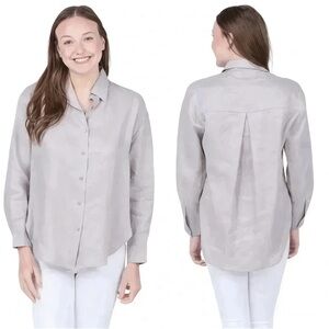ENZA COSTA SHIRT WOMENS XS FRENCH LINEN BUTTON DOWN MIST GRAY MINIMALIST LUXURY